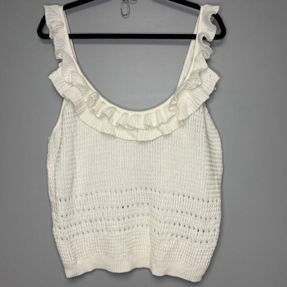 7 For All Mankind White Crocheted Boho Hippie Sleeveless Ruffle Top Sz XL - Picture 1 of 8
